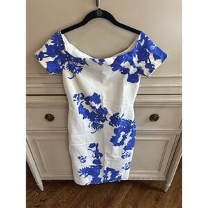 Chiara Boni La Petit Robe White Blue Floral Pencil Midi Dress IT44 US10 Cocktail